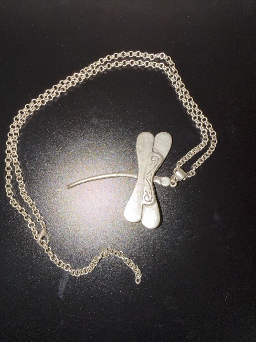 Hand Crafted Silver Dragonfly Pendant Necklace - Silver